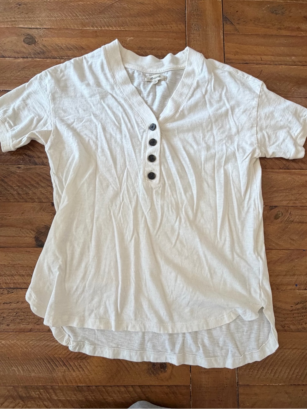 Madewell White Short-Sleeve Henley Button-Front Top